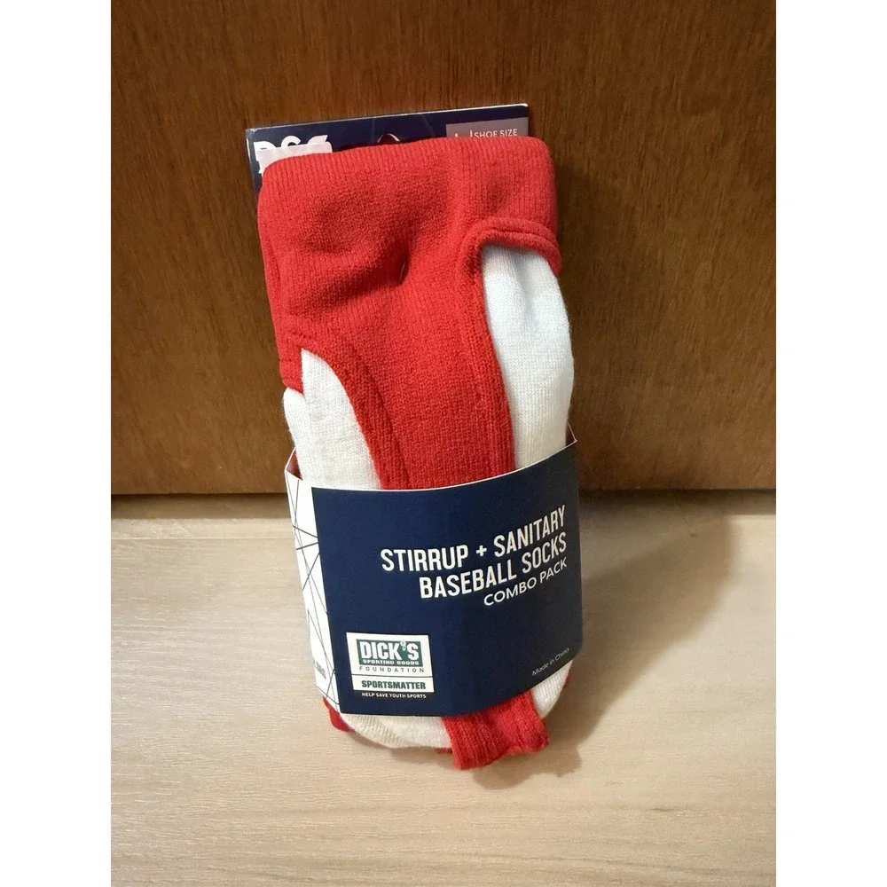 DSG Stirrup Socks and Sanitary Baseball/Softball Socks Combo Pack Sz L Red 8-13